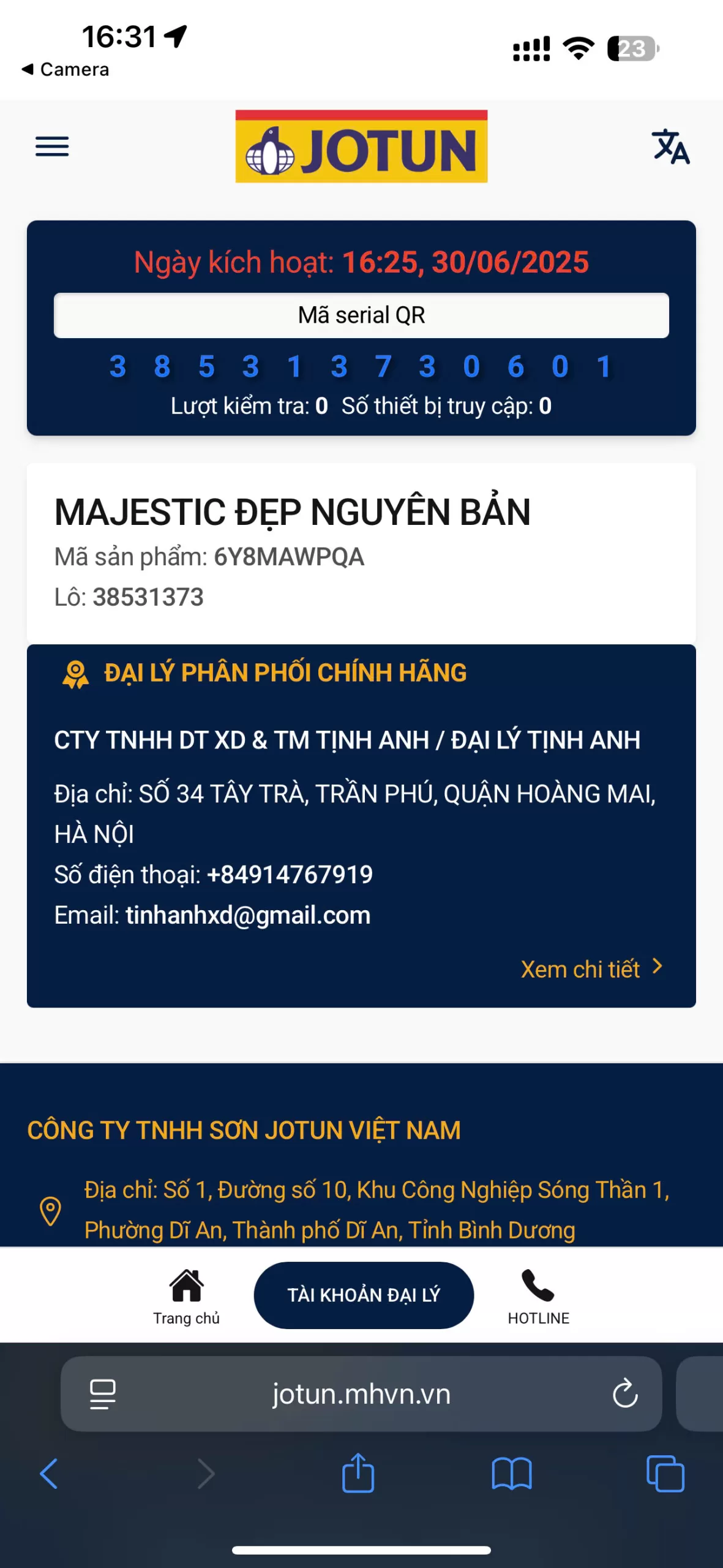Quét mã QR xác thực sản phẩm chính hãng sơn Jotun