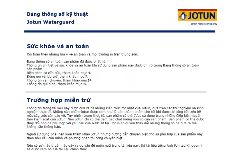 Thong so ky thuat son Jotun Waterguard --