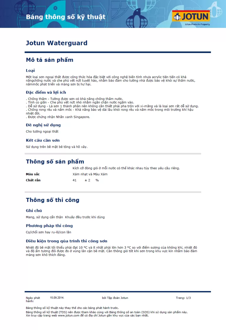 Thong so ky thuat son Jotun Waterguard