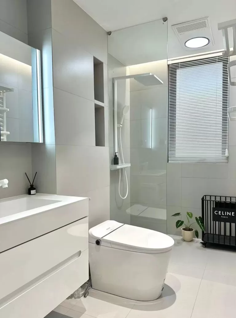 Khu vực vệ sinh gam trắng sứ