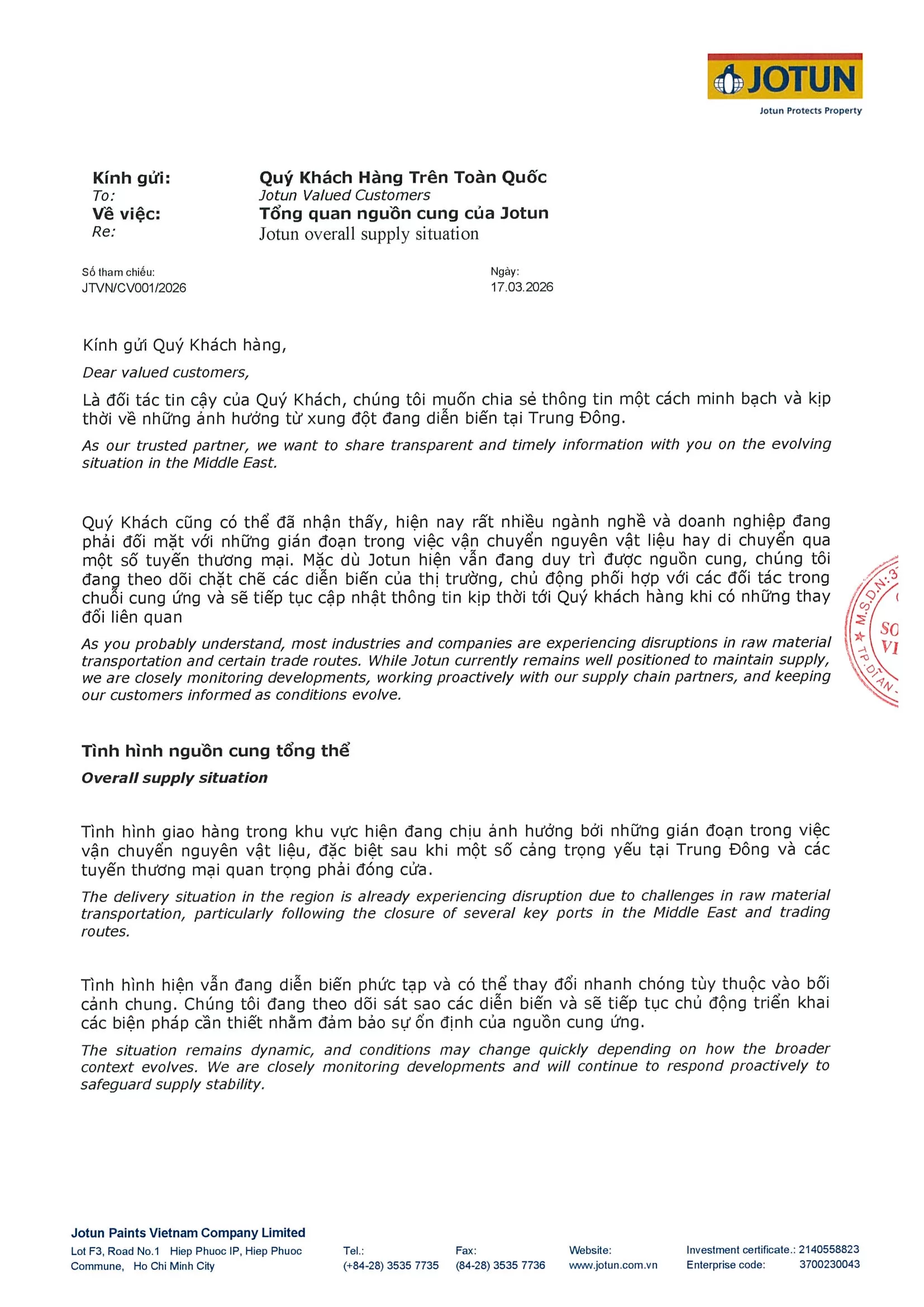 Thông báo về việc điều chỉnh giá sơn Jotun mới nhất