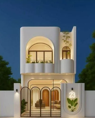 Sơn nhà màu trắng sứ - Ngoại thất nhà ống gam trắng sứ gọn gàng