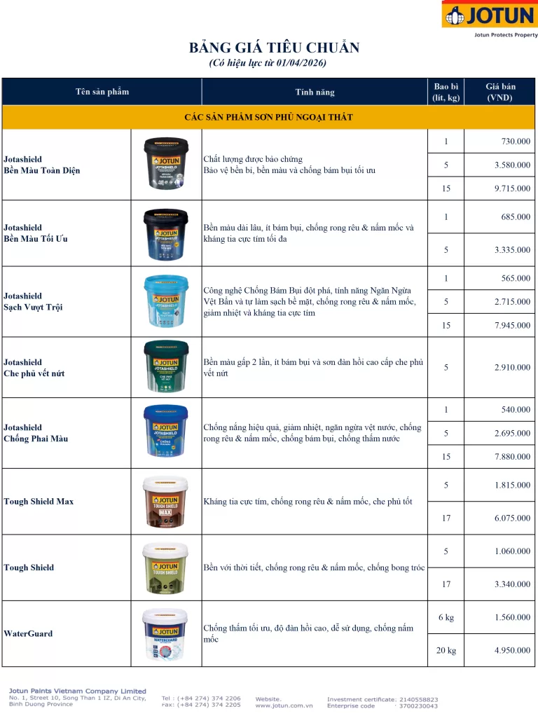 Bảng giá Jotun mới nhất Tháng 4 năm 2026 1
