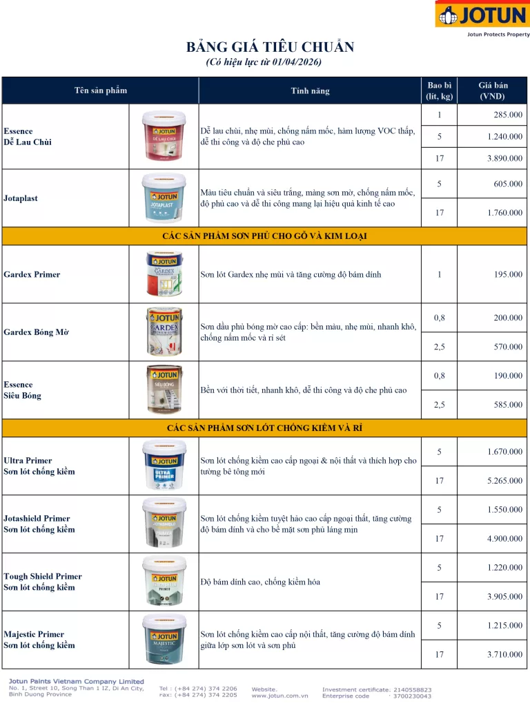 Bảng giá Jotun mới nhất Tháng 4 năm 2026 3