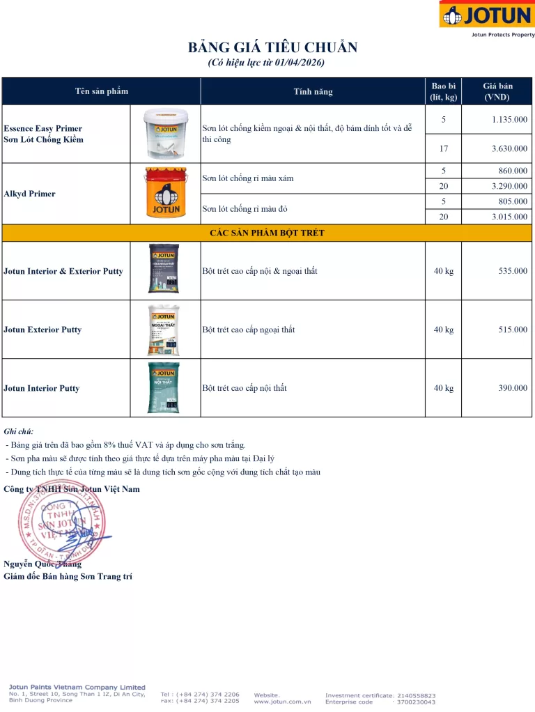 Bảng giá Jotun mới nhất Tháng 4 năm 2026 4